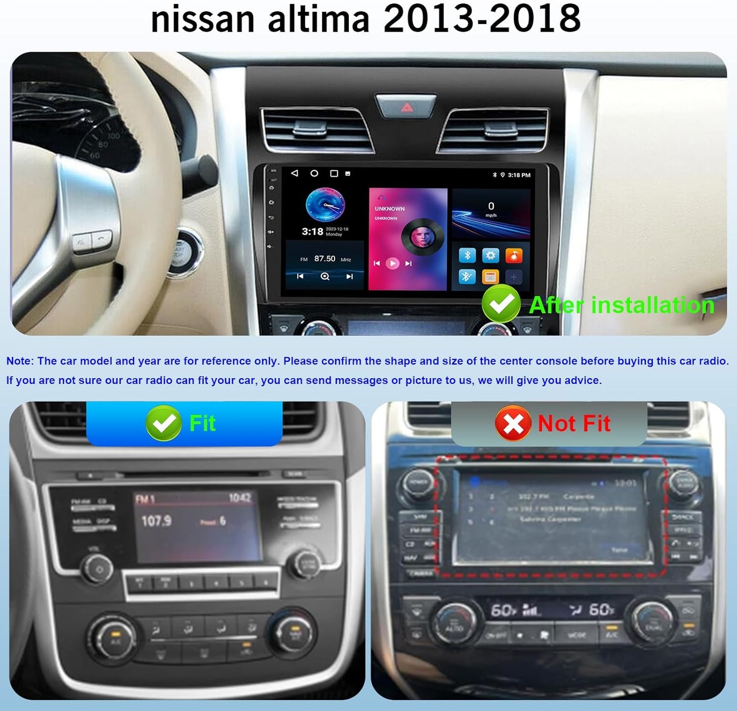 8 Core 2+32G Car Stereo for Nissan Altima 2013-2018 Support Wireless Carplay/Android Auto,  9 inch Touchscreen