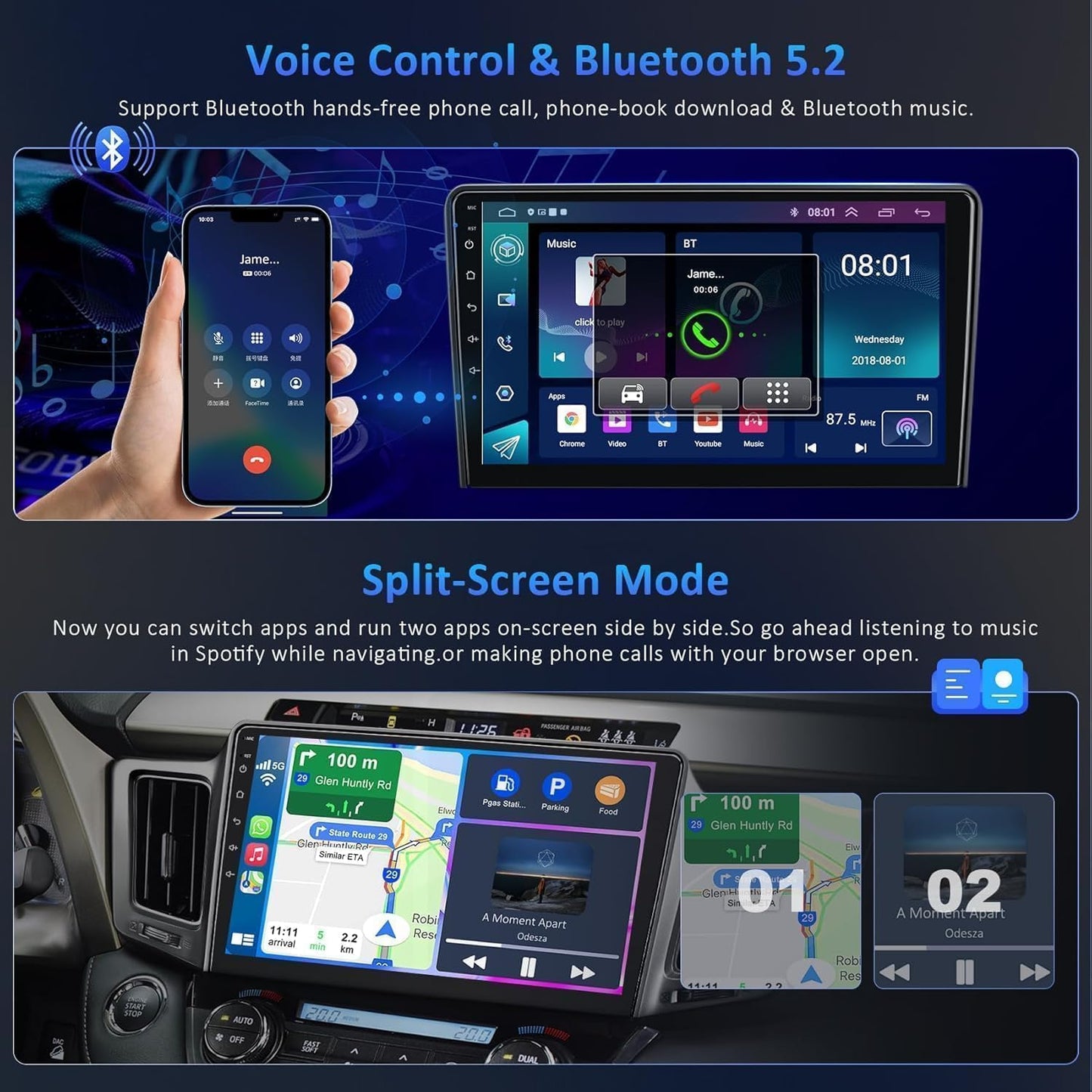 4G+64G Car Radio Stereo for Toyota RAV4 2013-2018, Wireless Carplay&Android Auto, 10.1 Inch IPS Touch Screen