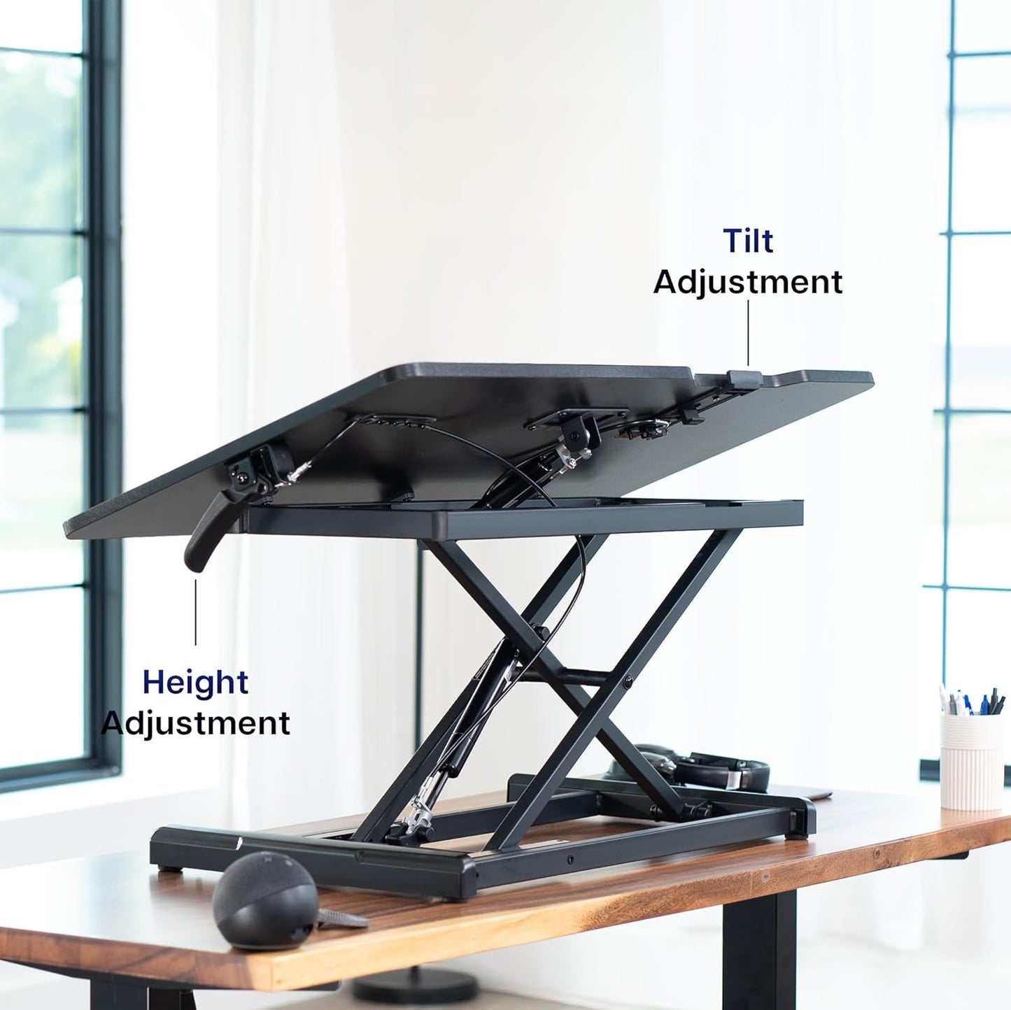 36 inch Height Adjustable Tilting Stand Up Desk Converter,  Quick Sit to Stand Single Top Keyboard Riser, Black