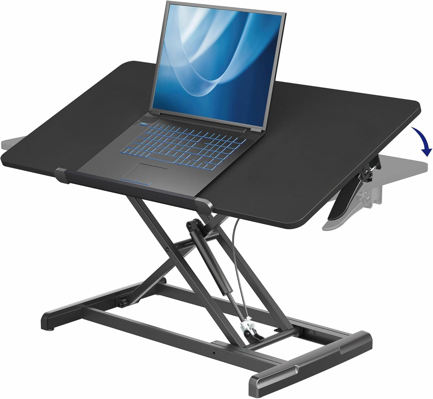 36 inch Height Adjustable Tilting Stand Up Desk Converter,  Quick Sit to Stand Single Top Keyboard Riser, Black