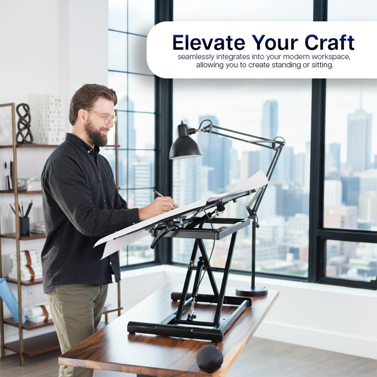 36 inch Height Adjustable Tilting Stand Up Desk Converter,  Quick Sit to Stand Single Top Keyboard Riser, Black