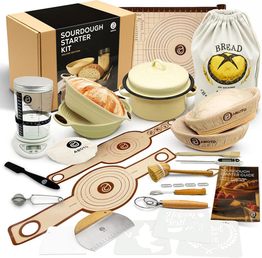 Sourdough Starter Kit with Dutch Oven and Scale, with Proofing Baskets, 34oz Jar, Slings, Other Bread Making Tools