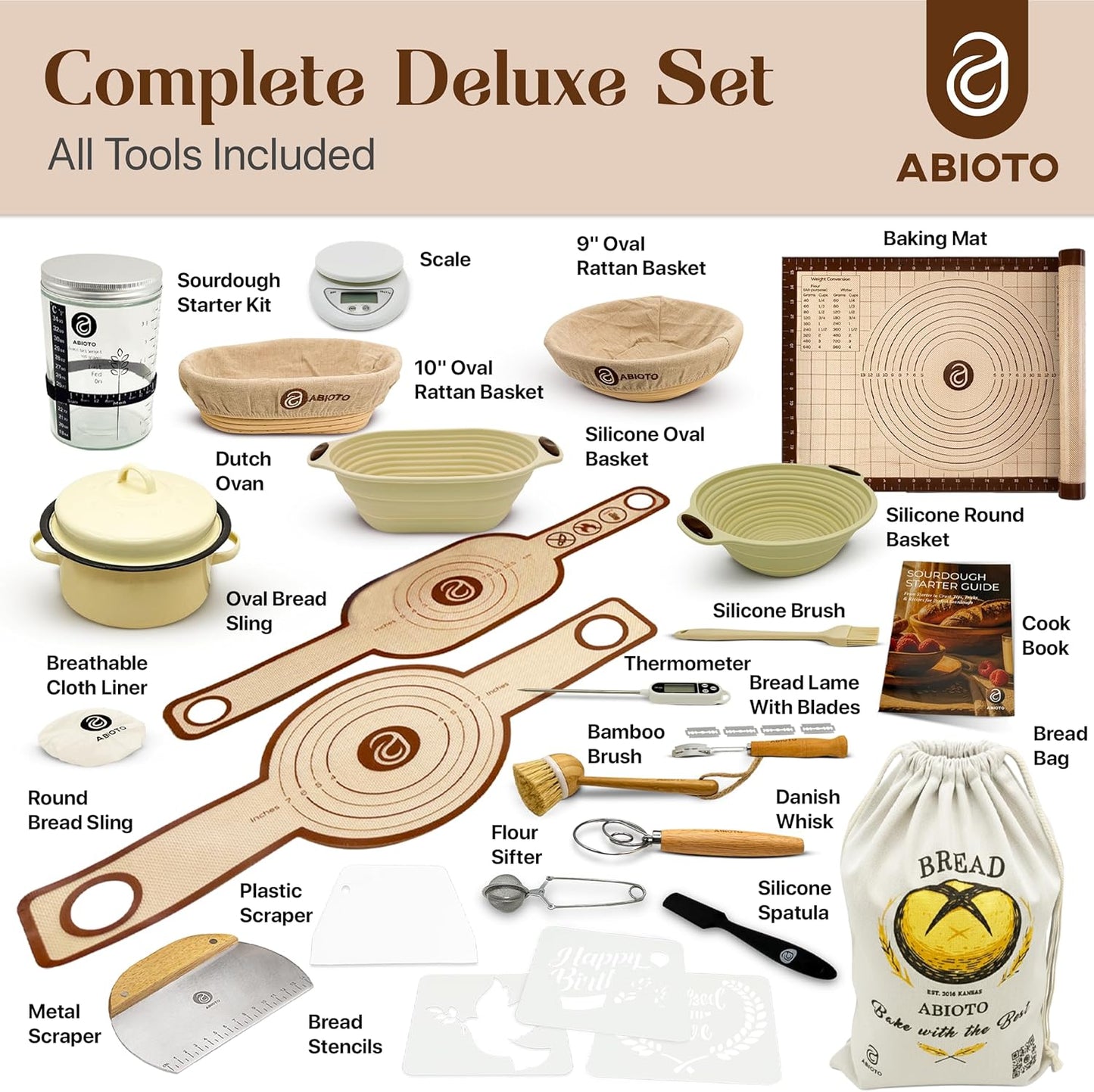 Sourdough Starter Kit with Dutch Oven and Scale, with Proofing Baskets, 34oz Jar, Slings, Other Bread Making Tools