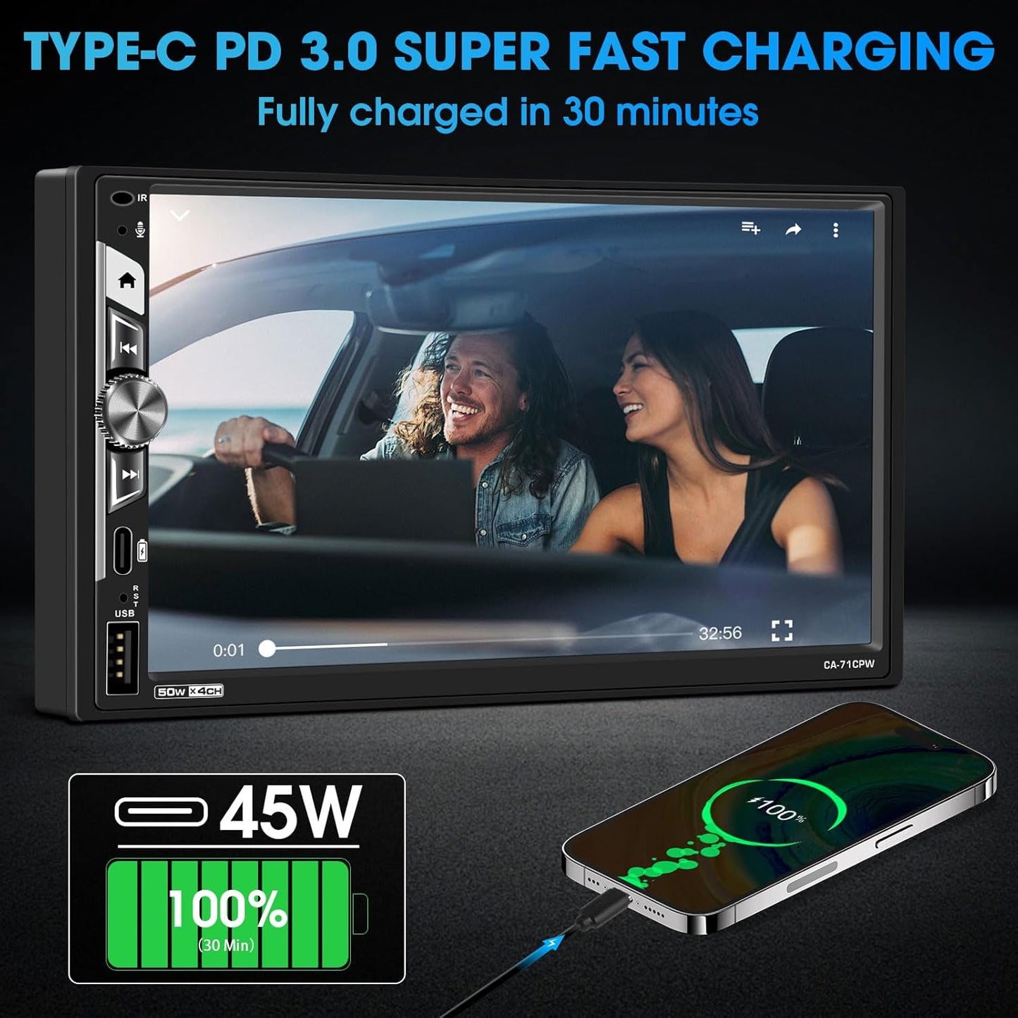 Double Din Car Stereo Receiver, 7 Inch Wireless CarPlay Android Auto Touchscreen, Backup Camera