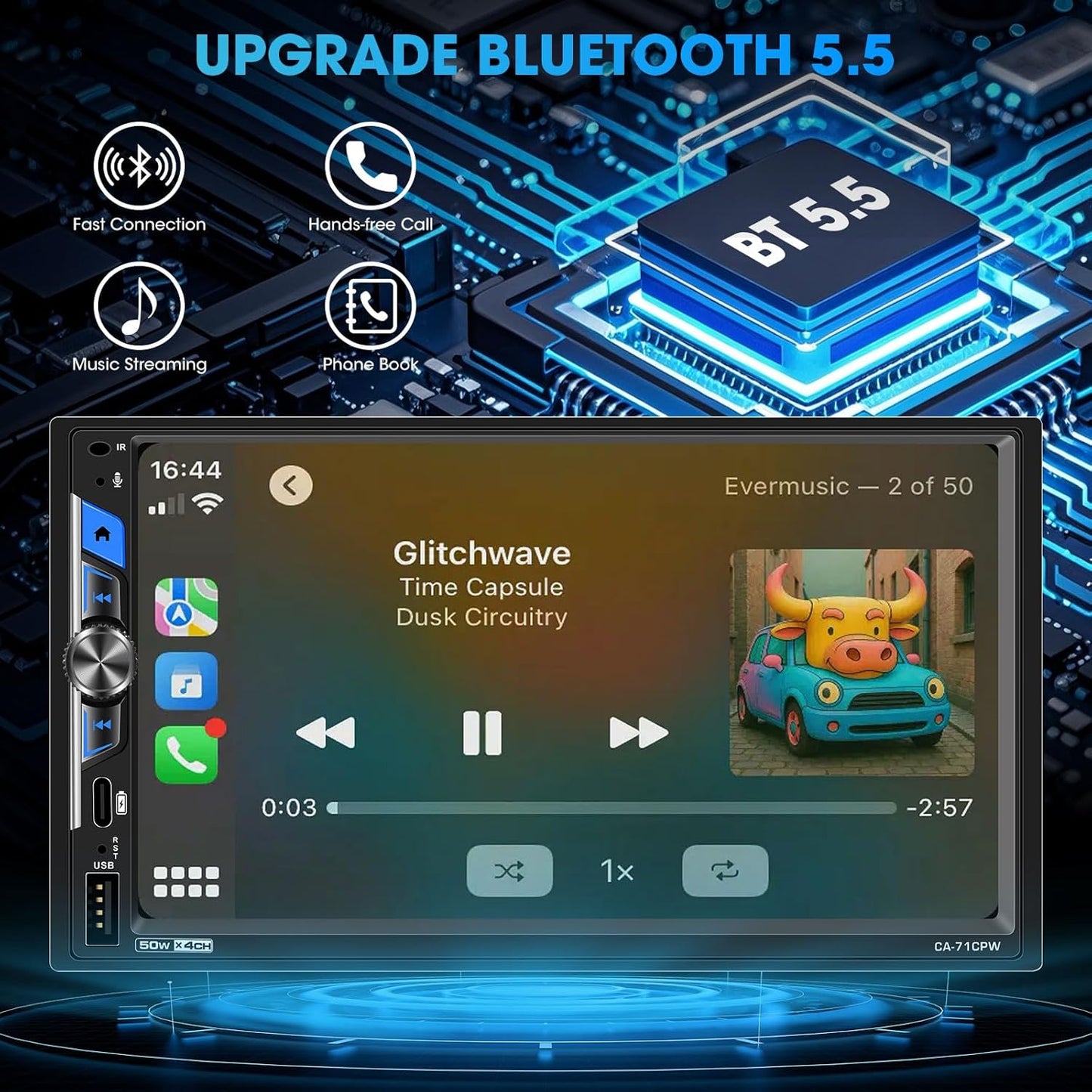 Double Din Car Stereo Receiver, 7 Inch Wireless CarPlay Android Auto Touchscreen, Backup Camera