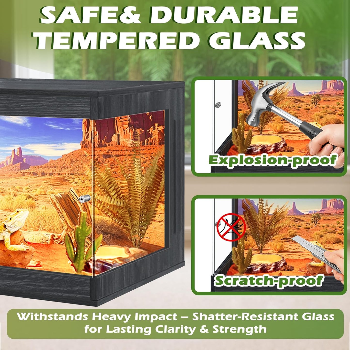 Tempered Glass Reptile Enclosure (Black, 61 Gallons, 40' Length)