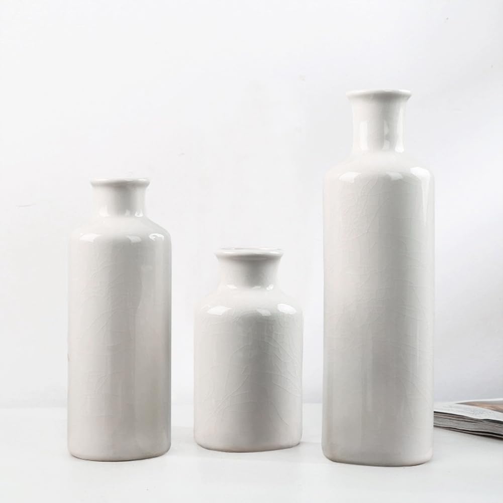 Ceramic Vase Set For Dining Table, Small, Glossy White, Set of 3
