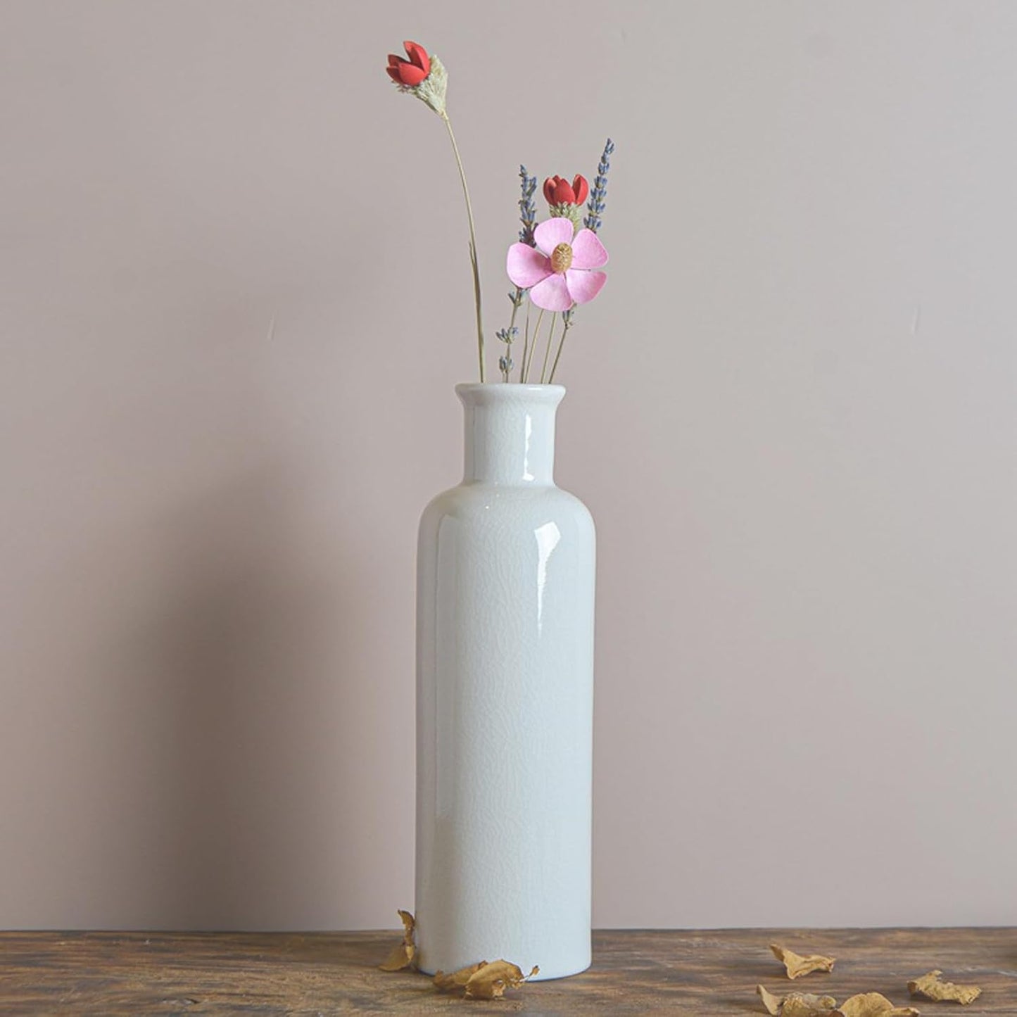 Ceramic Vase Set For Dining Table, Small, Glossy White, Set of 3