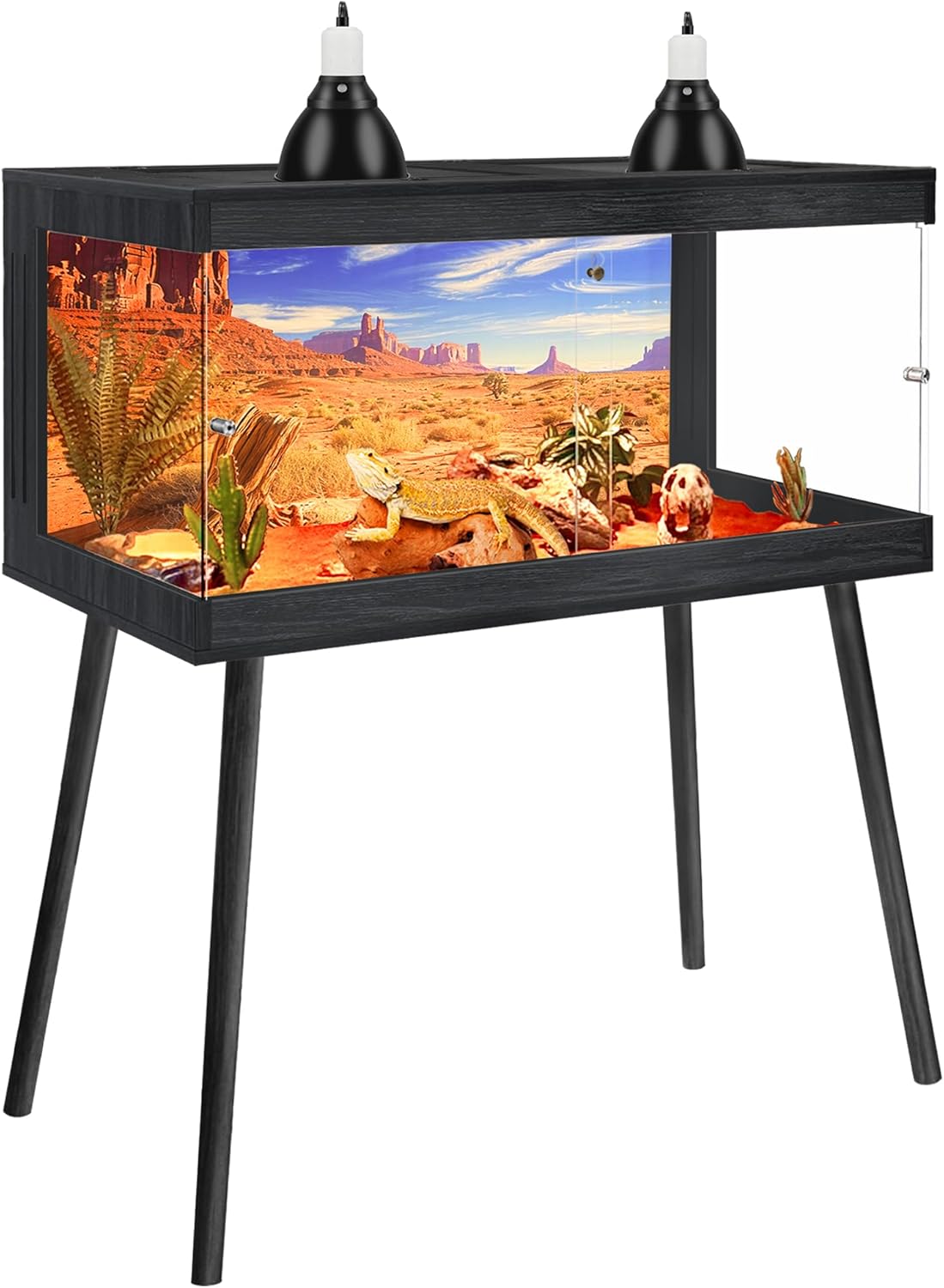 Bearded Dragon Tank with Leg Stand,Tempered Glass Reptile Tank with Metal Mesh Top, Black, 62Gal, 40' Length