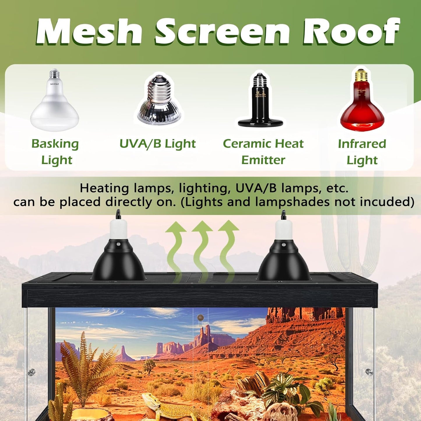 Bearded Dragon Tank, Tempered Glass Reptile Terrarium with Metal Mesh Top, Black, 60 Gallons