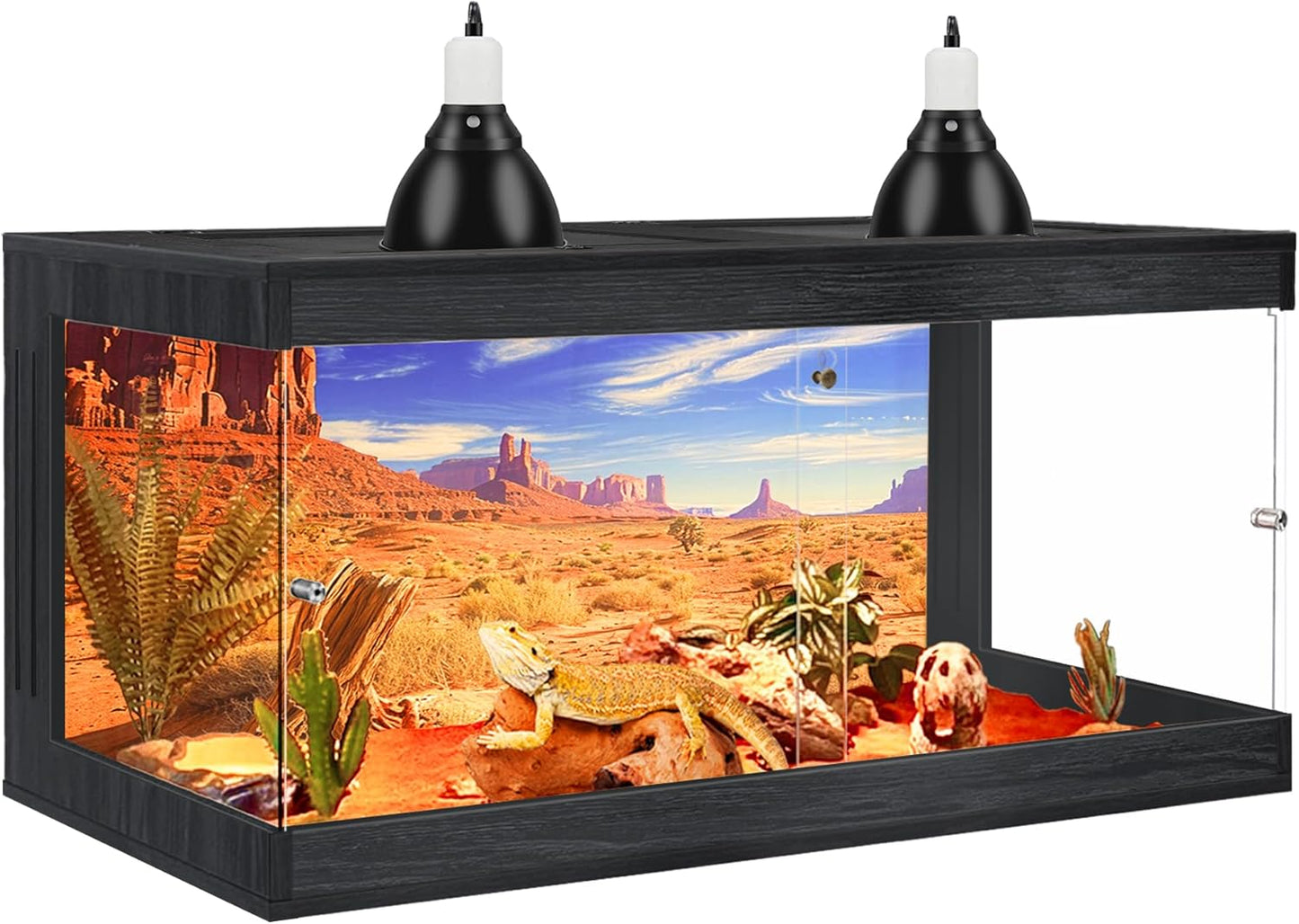 Bearded Dragon Tank, Tempered Glass Reptile Terrarium with Metal Mesh Top, Black, 60 Gallons