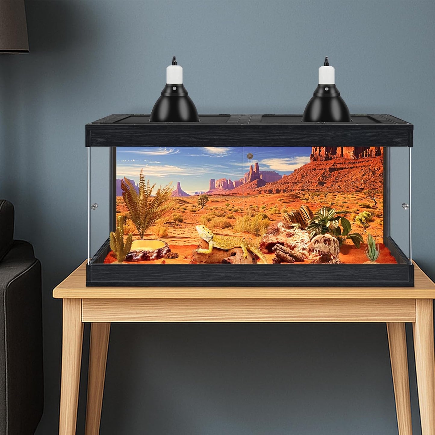 Bearded Dragon Tank, Tempered Glass Reptile Terrarium with Metal Mesh Top, Black, 60 Gallons