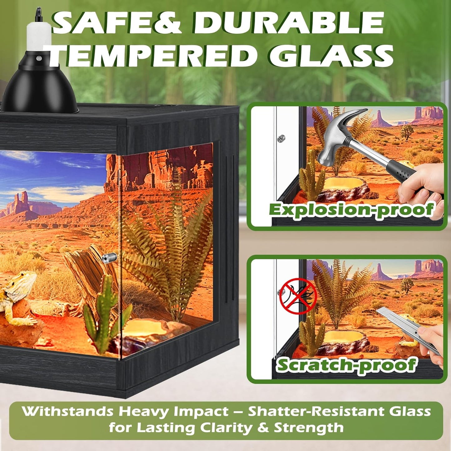 Bearded Dragon Tank, Tempered Glass Reptile Terrarium with Metal Mesh Top, Black, 60 Gallons