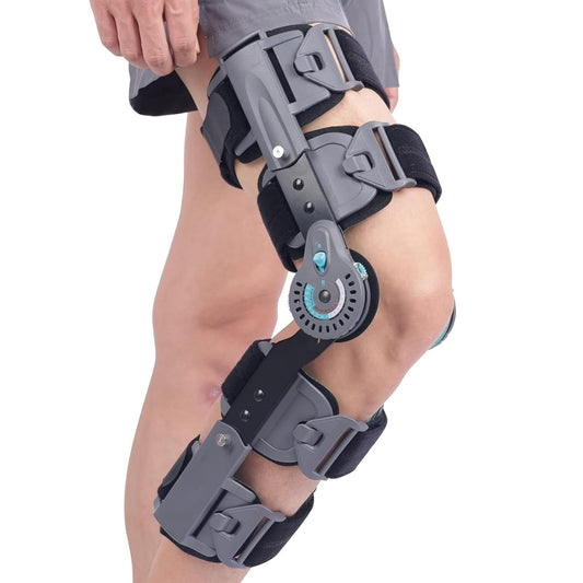 Hinged Post OP Knee Brace, ROM Knee Immobilizer Leg Braces Orthopedic Rehabilitation, Fit for Left/Right Leg
