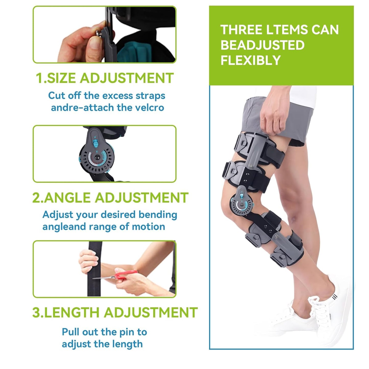 Hinged Post OP Knee Brace, ROM Knee Immobilizer Leg Braces Orthopedic Rehabilitation, Fit for Left/Right Leg
