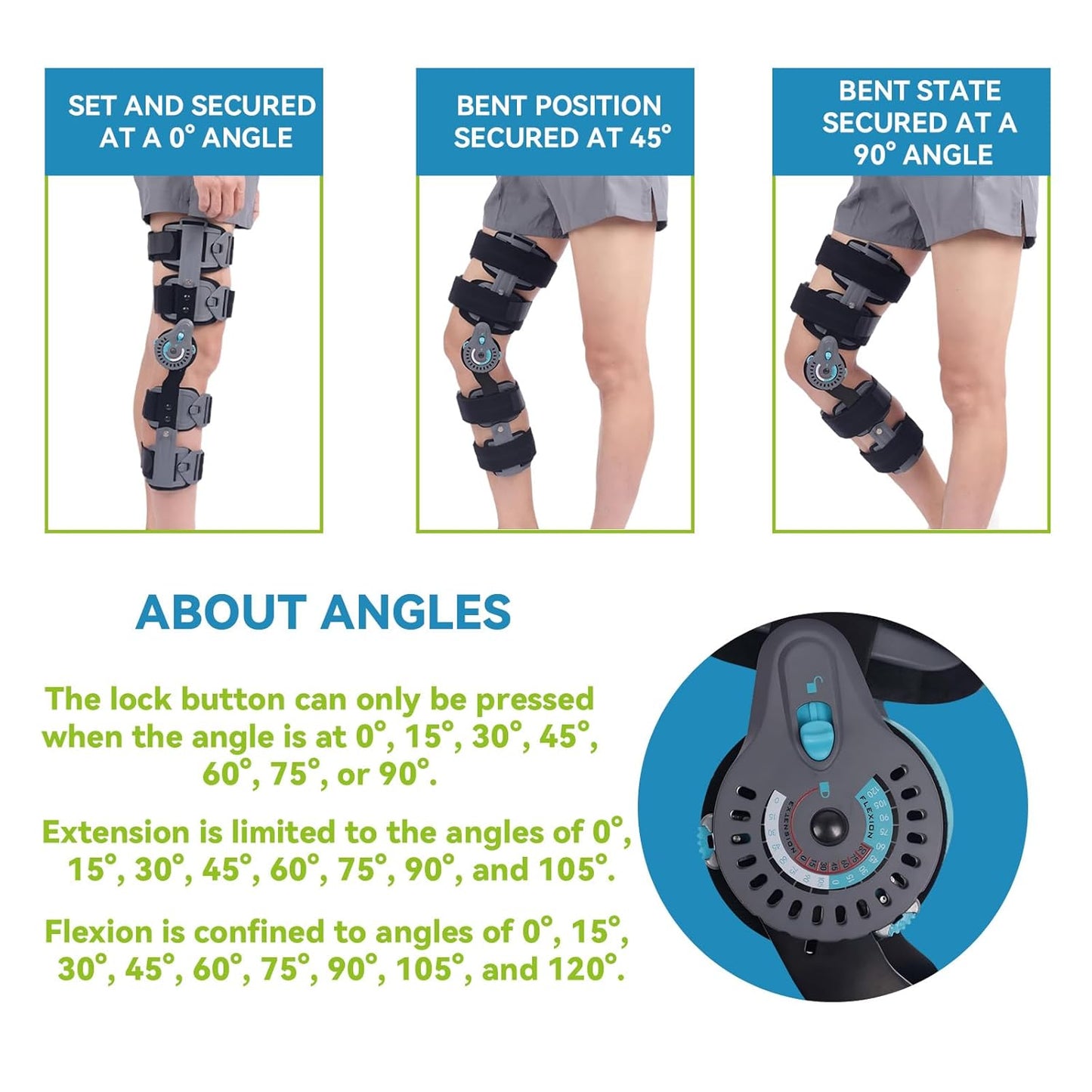 Hinged Post OP Knee Brace, ROM Knee Immobilizer Leg Braces Orthopedic Rehabilitation, Fit for Left/Right Leg