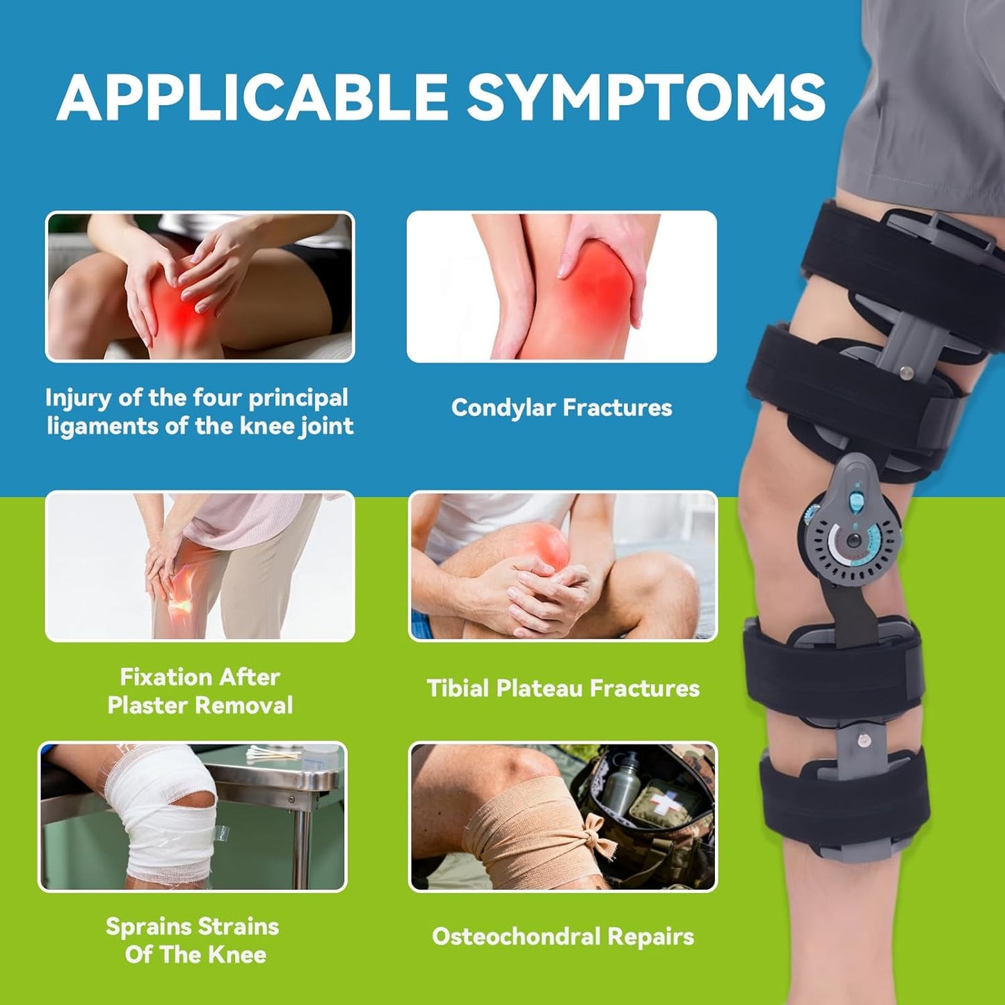 Hinged Post OP Knee Brace, ROM Knee Immobilizer Leg Braces Orthopedic Rehabilitation, Fit for Left/Right Leg