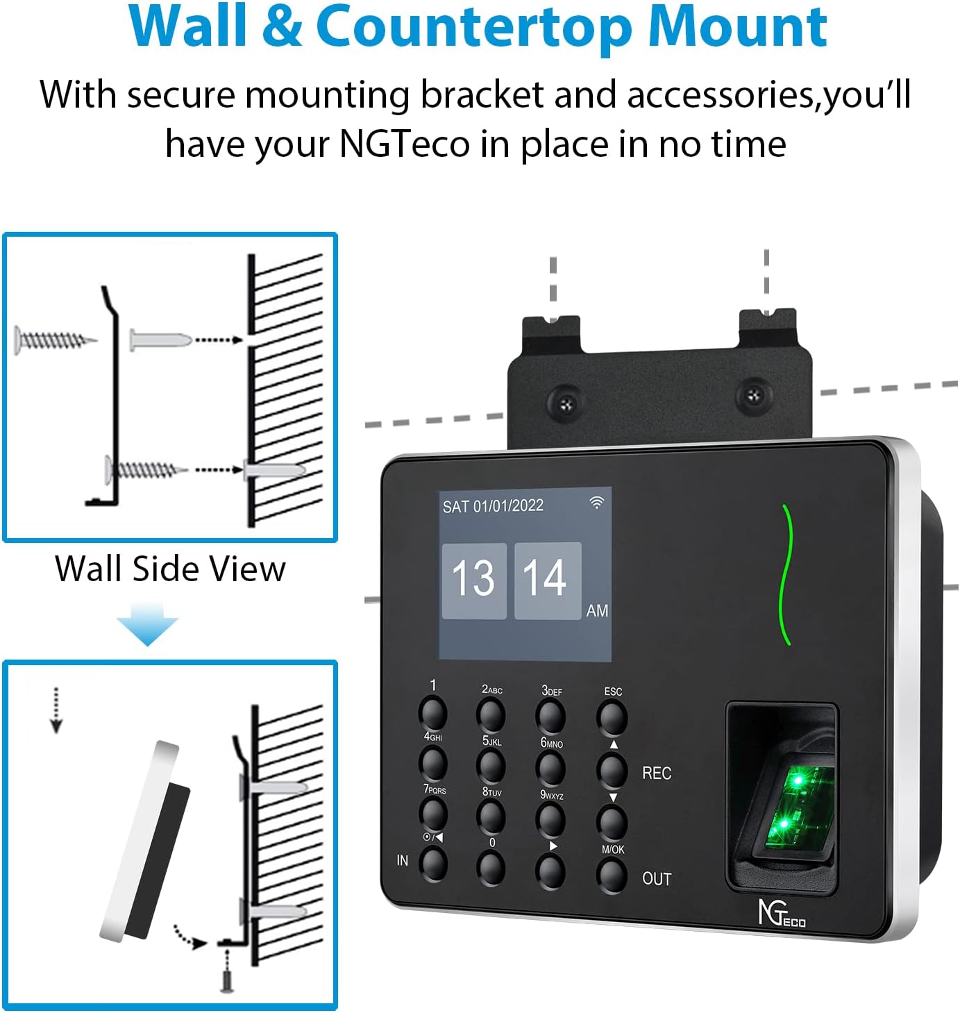 Small Business Time Clock for Employees, W3 2.4GHz WiFi Biometric Fingerprint Time Card Machine
