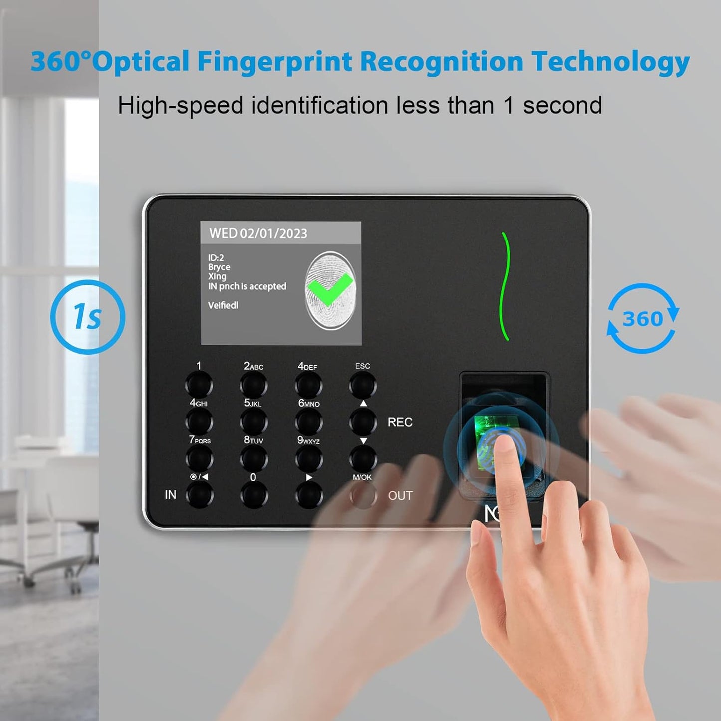 Small Business Time Clock for Employees, W3 2.4GHz WiFi Biometric Fingerprint Time Card Machine