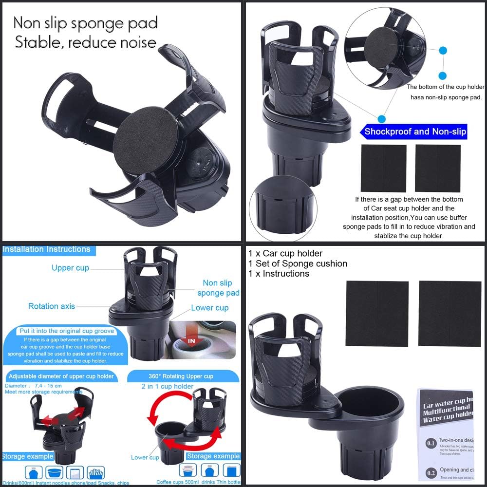 2 in 1 Multifunctional Dual Cup Holder Car Cup Mount Extender