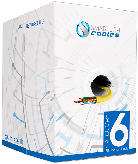 CAT6 Plenum Cable 1000ft Yellow,  23AWG, 550MHz UTP, 4Pair, 1GB Ethernet Cable CCA, for High Speed Networking