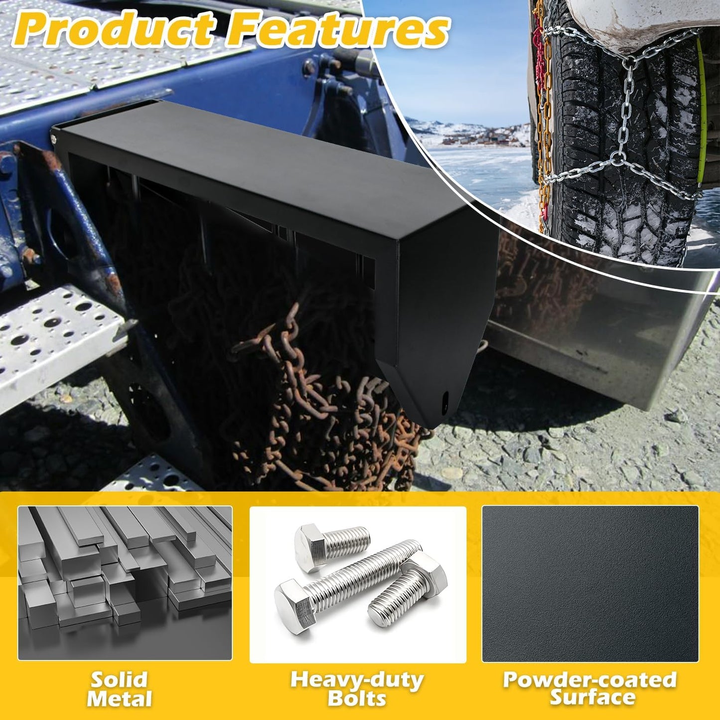 Lockable Tire Chain Hanger Heavy-Duty with Reinforced Bar, Universal Snow Chain Holder for Truck/trailer