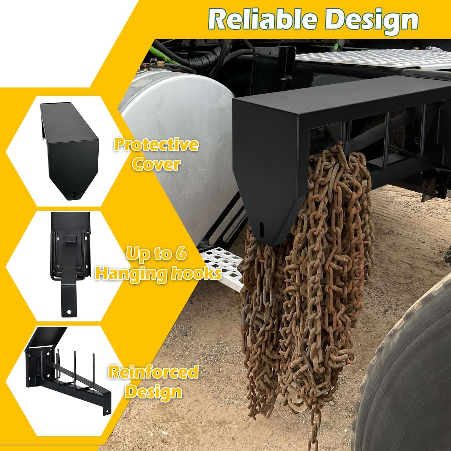 Lockable Tire Chain Hanger Heavy-Duty with Reinforced Bar, Universal Snow Chain Holder for Truck/trailer