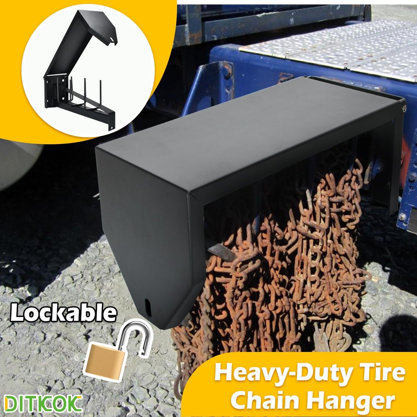 Lockable Tire Chain Hanger Heavy-Duty with Reinforced Bar, Universal Snow Chain Holder for Truck/trailer