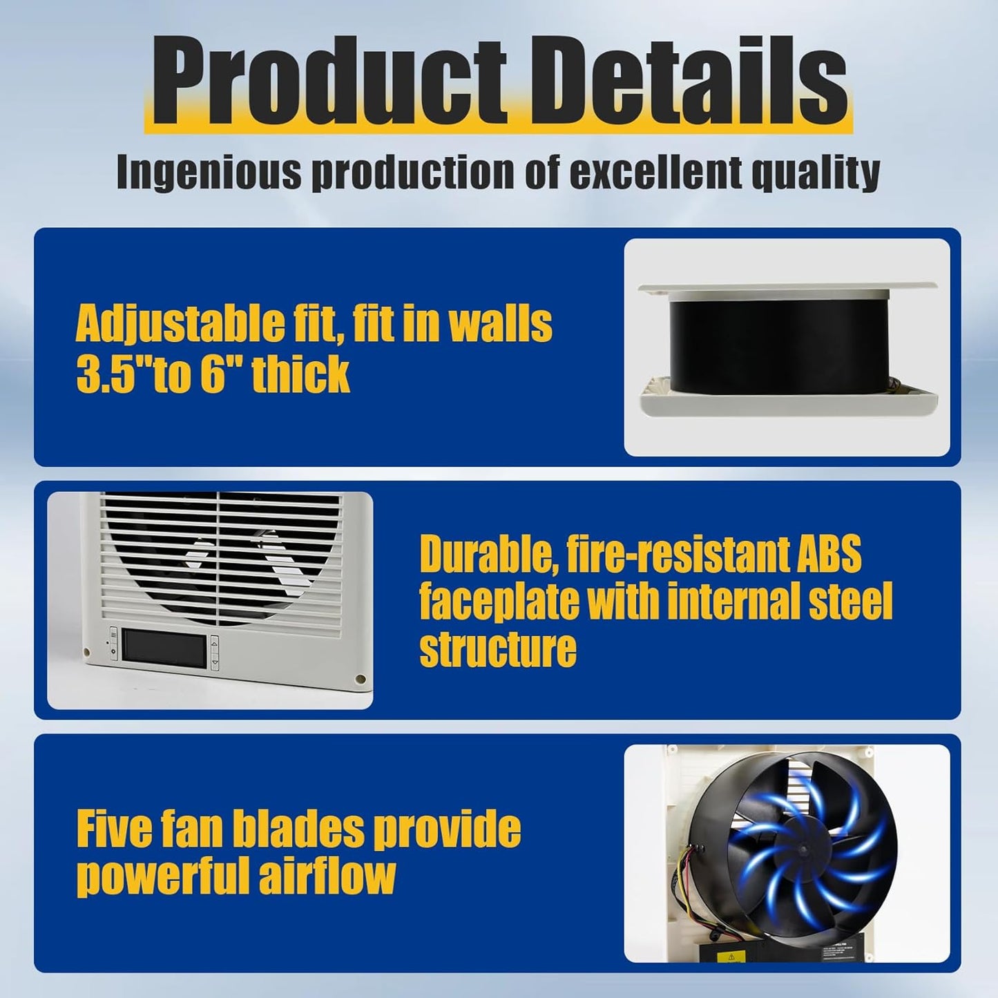 Room to Room Fan 8' Air Vent Fan, 10-Speed Quiet Airflow Through-the-Wall Fans, with Temperature and Timer Setting