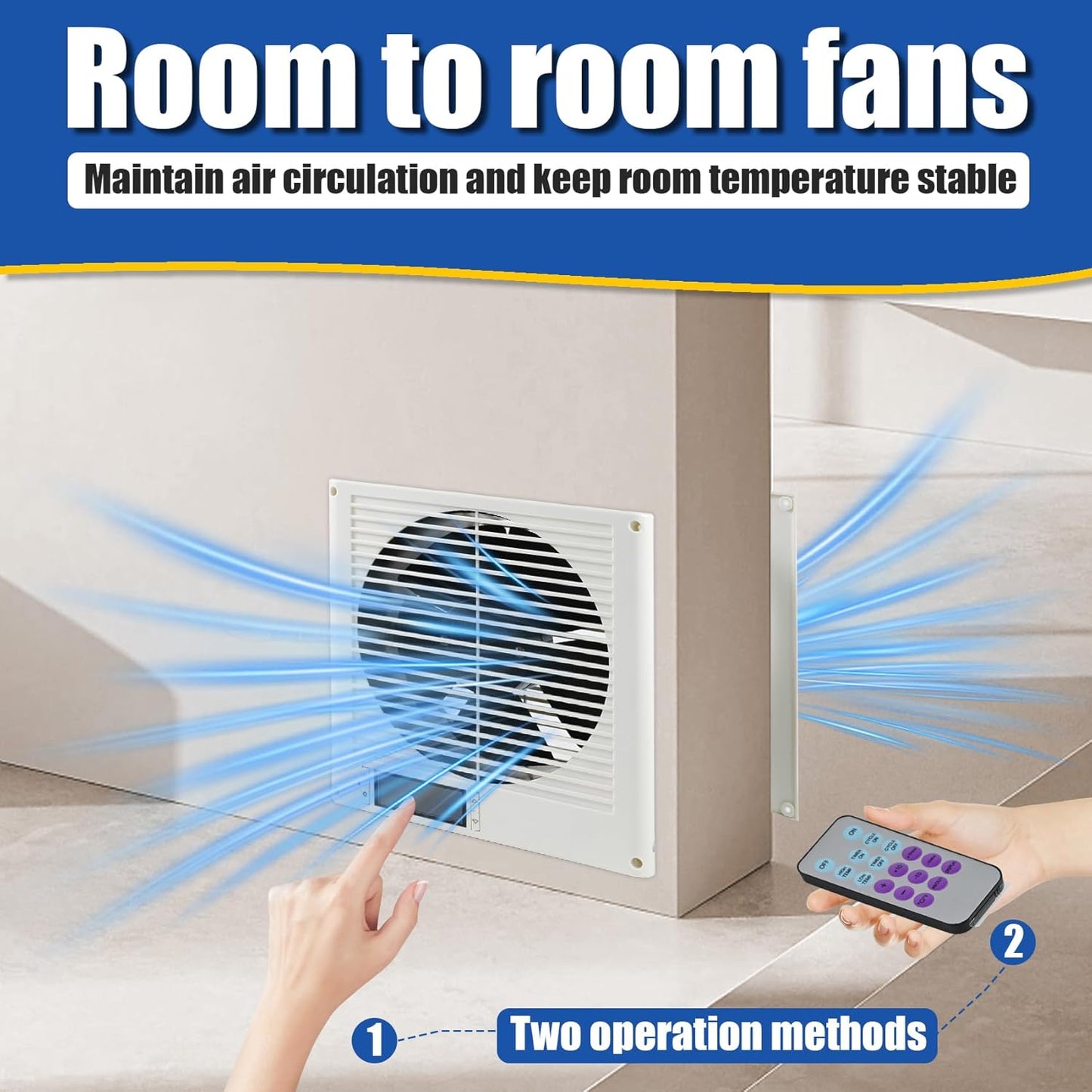 Room to Room Fan 8' Air Vent Fan, 10-Speed Quiet Airflow Through-the-Wall Fans, with Temperature and Timer Setting
