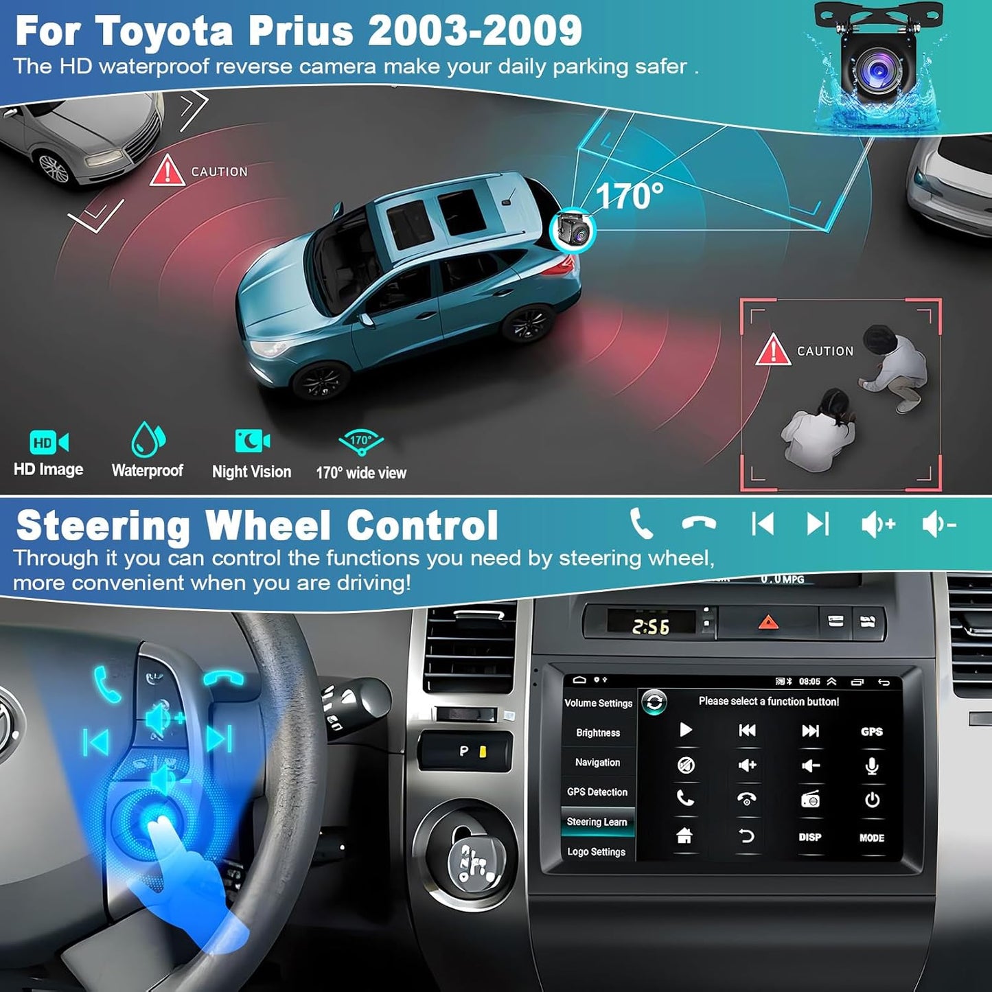 Android 13 Car Radio Stereo for Toyota Prius 2003-2009, 9 inch Touch Screen,  Wireless Carplay/Android, Backup Cam