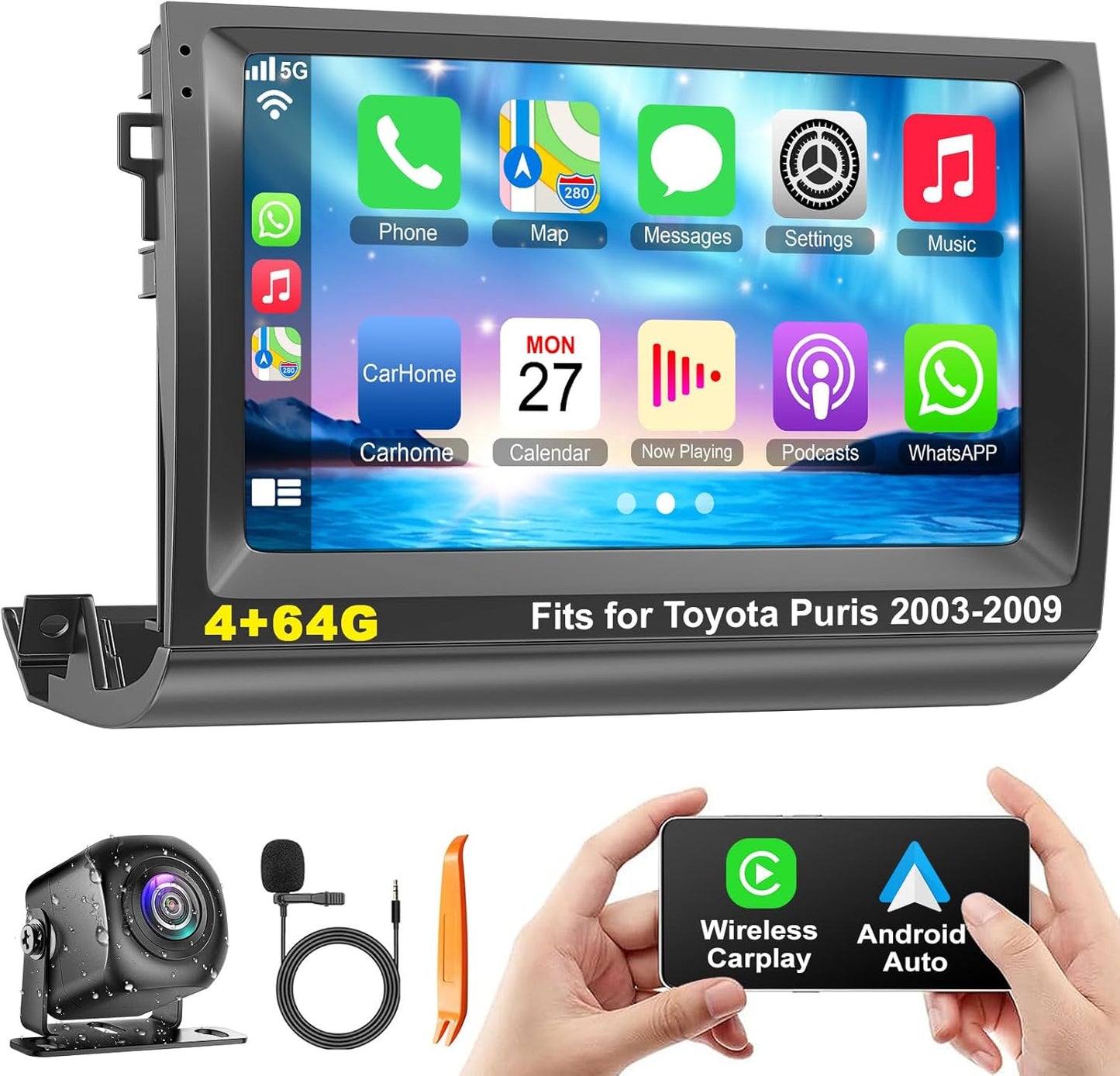 Android 13 Car Radio Stereo for Toyota Prius 2003-2009, 9 inch Touch Screen,  Wireless Carplay/Android, Backup Cam
