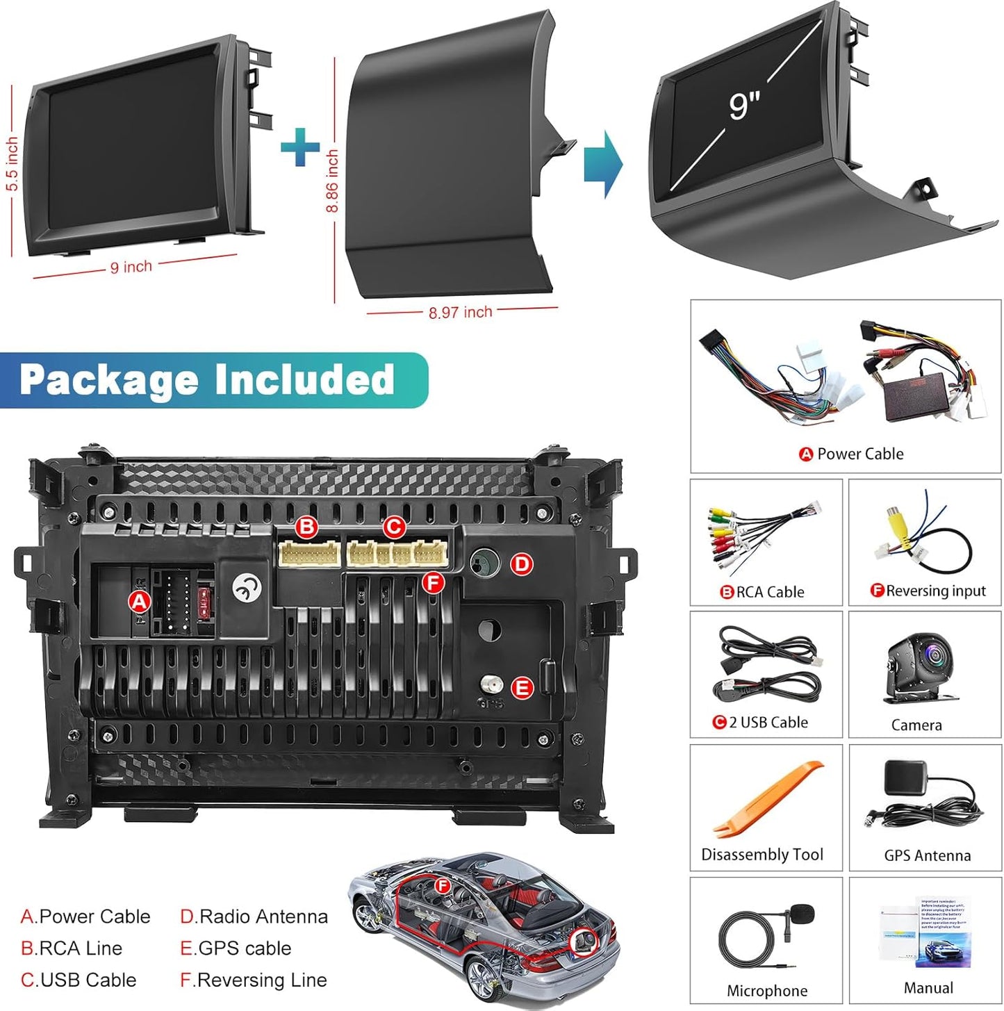 Android 13 Car Radio Stereo for Toyota Prius 2003-2009, 9 inch Touch Screen,  Wireless Carplay/Android, Backup Cam