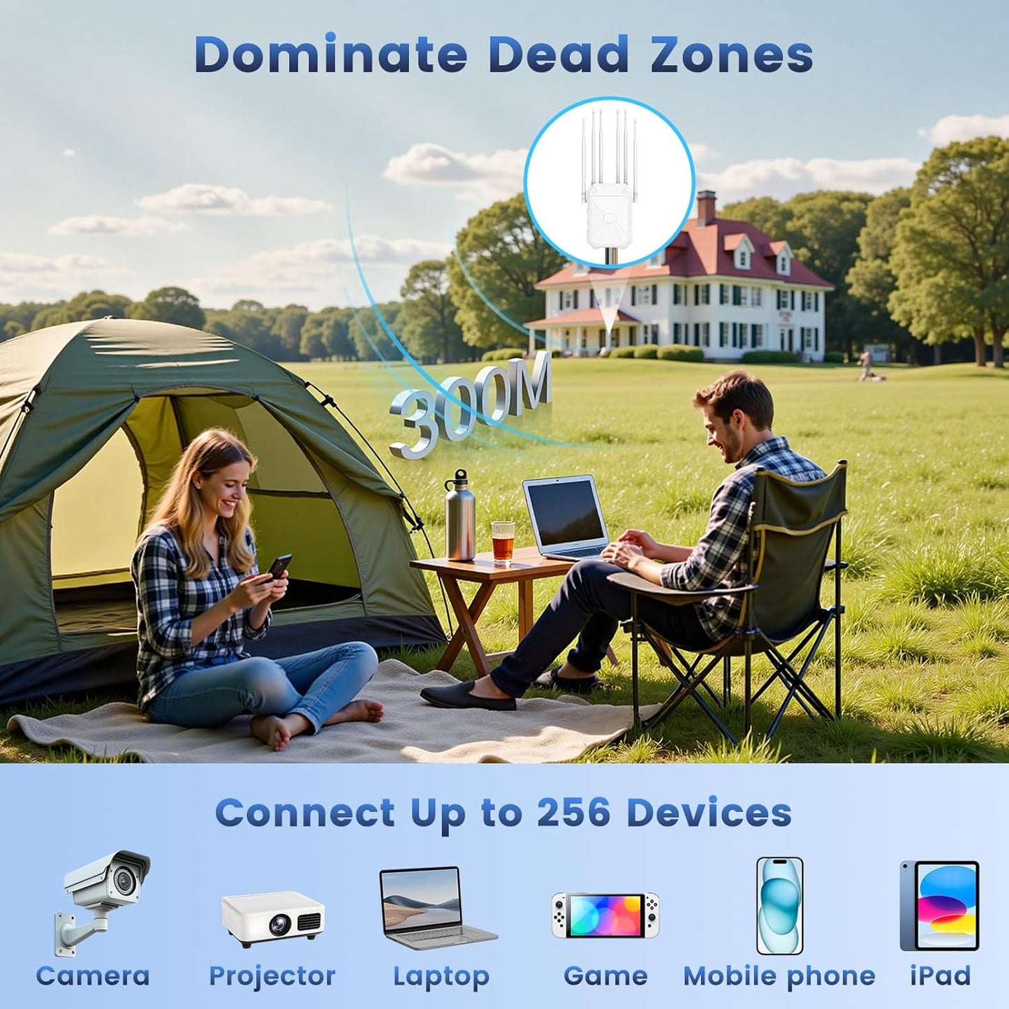 AC1200 Outdoor WiFi Extender, Dual Band Outdoor WiFi Signal Booster, Weatherproof, Long Range Coverage