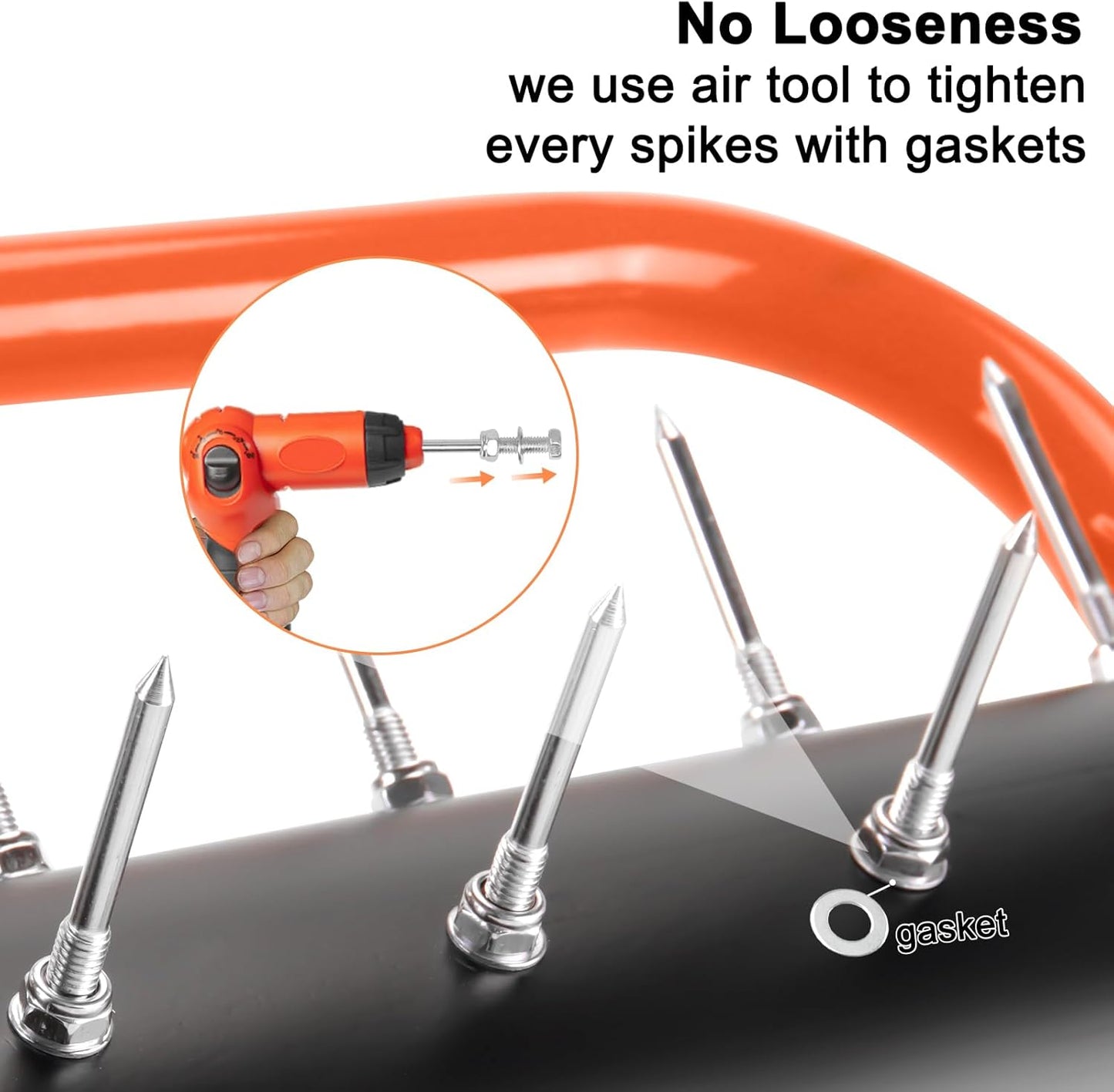 21' Rolling Lawn Aerator, 45 Preassembled Spikes, 75' Long Handle w/ Quick Clip Connections, Orange, 5 min assemble