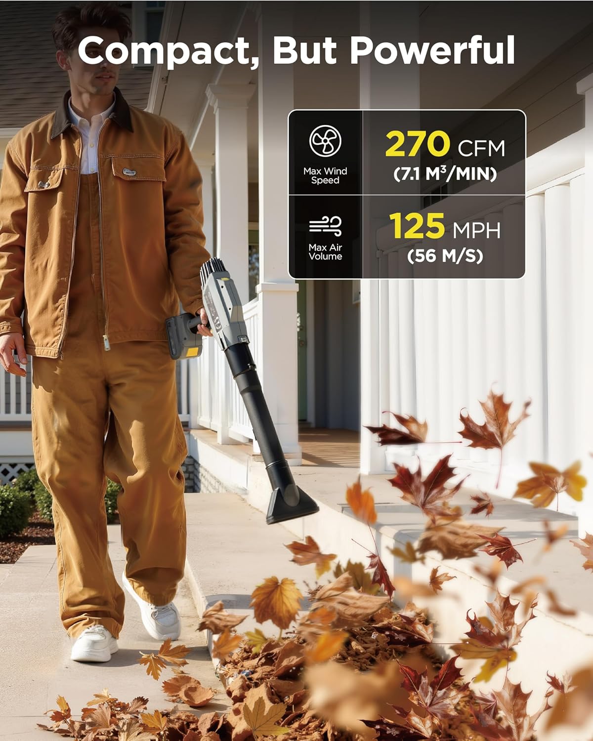 Compact Cordless Leaf Blower with 4.0Ah Battery, Lightweight 3.17 lb Handheld Blower 125 MPH 270 CFM