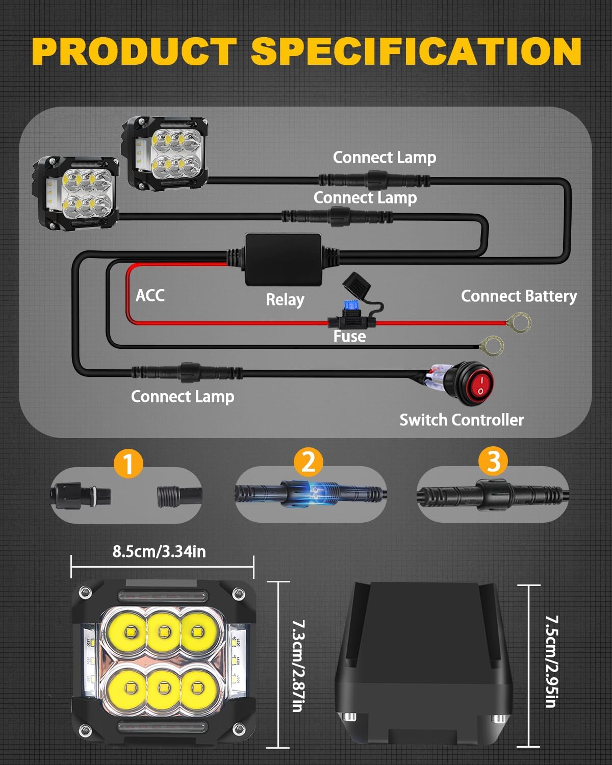 3 Inch LED Pod Light 65W Offroad Driving LED Light Pod with Amber DRL, 270° Spot Flood Combo Beam