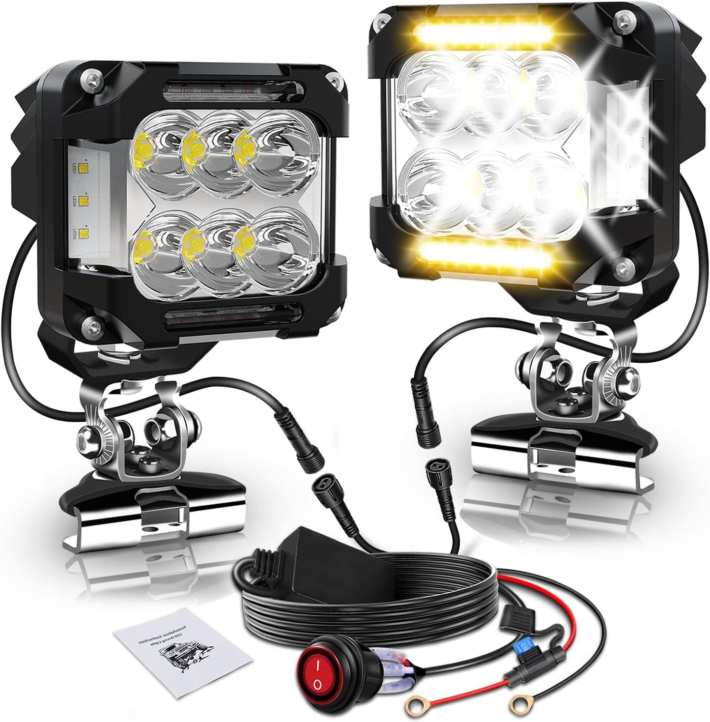 3 Inch LED Pod Light 65W Offroad Driving LED Light Pod with Amber DRL, 270° Spot Flood Combo Beam