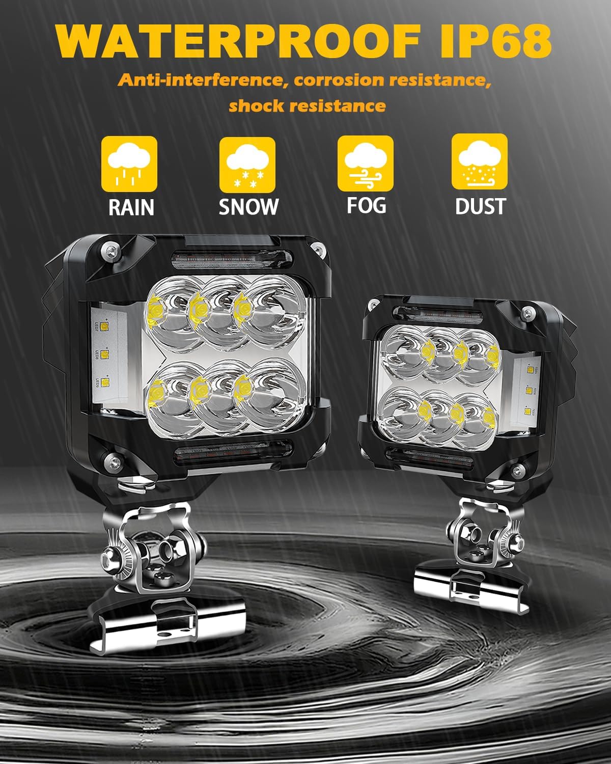 3 Inch LED Pod Light 65W Offroad Driving LED Light Pod with Amber DRL, 270° Spot Flood Combo Beam