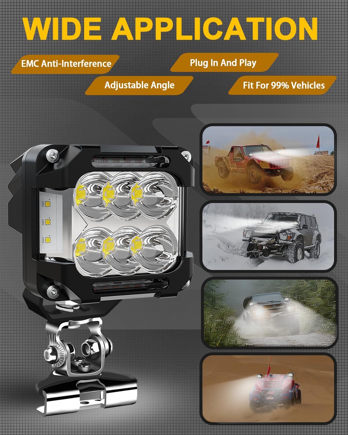 3 Inch LED Pod Light 65W Offroad Driving LED Light Pod with Amber DRL, 270° Spot Flood Combo Beam