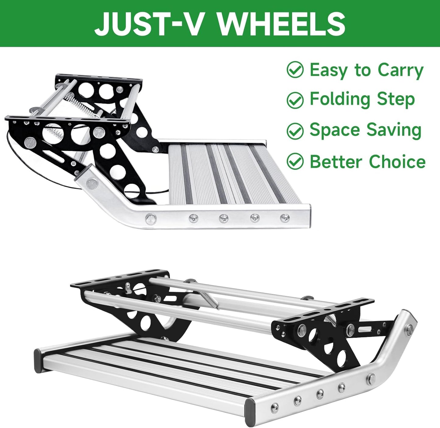 RV Camper Steps Single Drop Down Steps One-Hand Expand or Collapse Manual RV Stairs, Non-Slip Rubber Feet