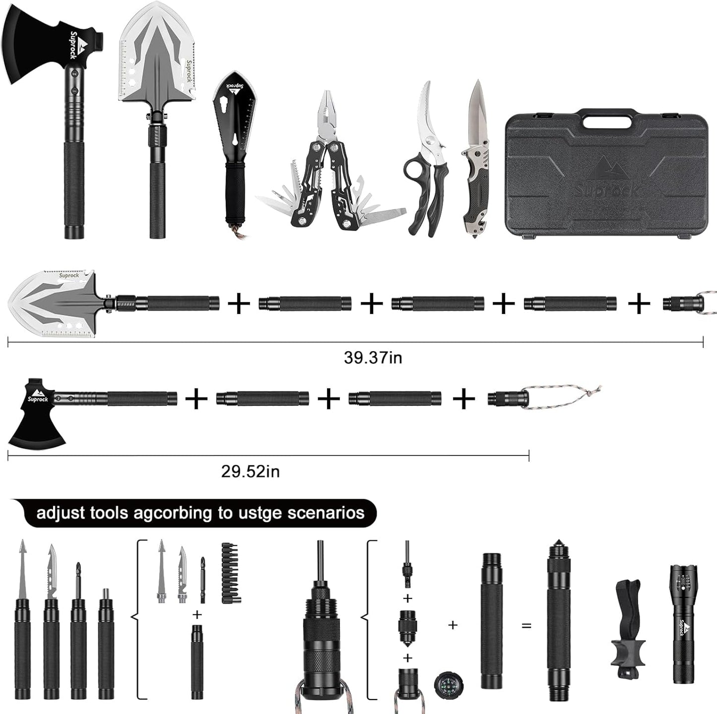 30-in-1 Tactical Shovel Axe with High Carbon Steel, Folding Entrenching Tool with Pouch for Emergency, Outdoor Gear