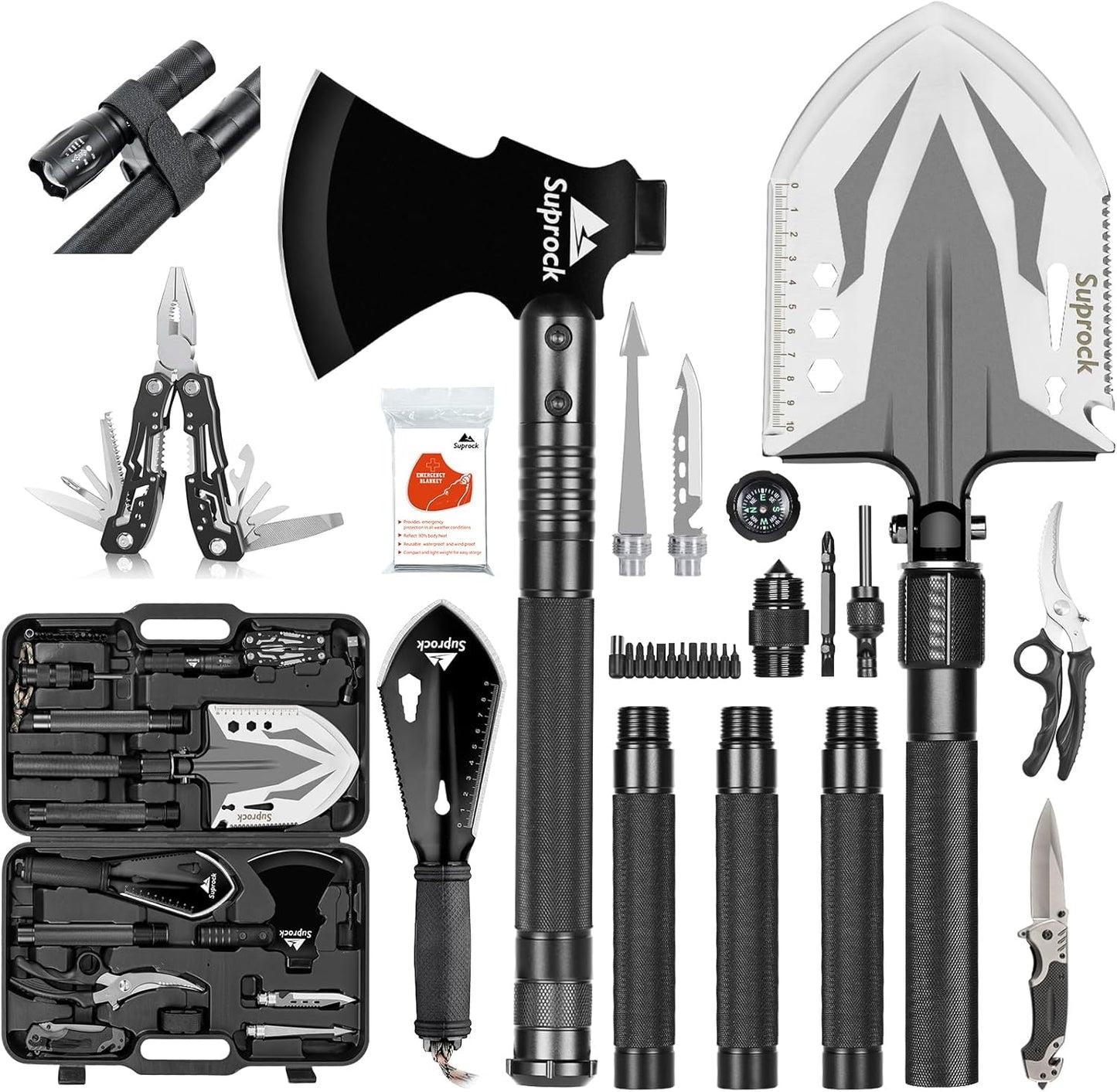 30-in-1 Tactical Shovel Axe with High Carbon Steel, Folding Entrenching Tool with Pouch for Emergency, Outdoor Gear