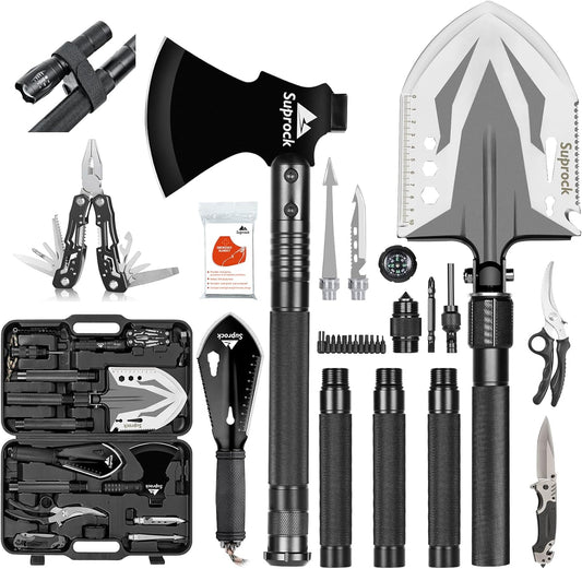 30-in-1 Tactical Shovel Axe with High Carbon Steel, Folding Entrenching Tool with Pouch for Emergency, Outdoor Gear