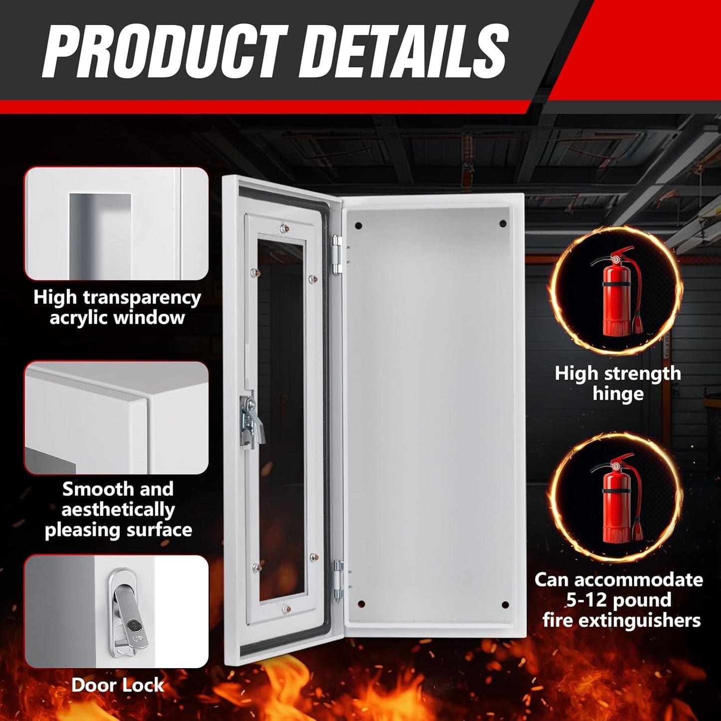 Fire Extinguisher Cabinet Wall and Surface Mount for 5-12 pounds Extinguisher, 23.6' H x 10.2' W x 6.7'D White Steel