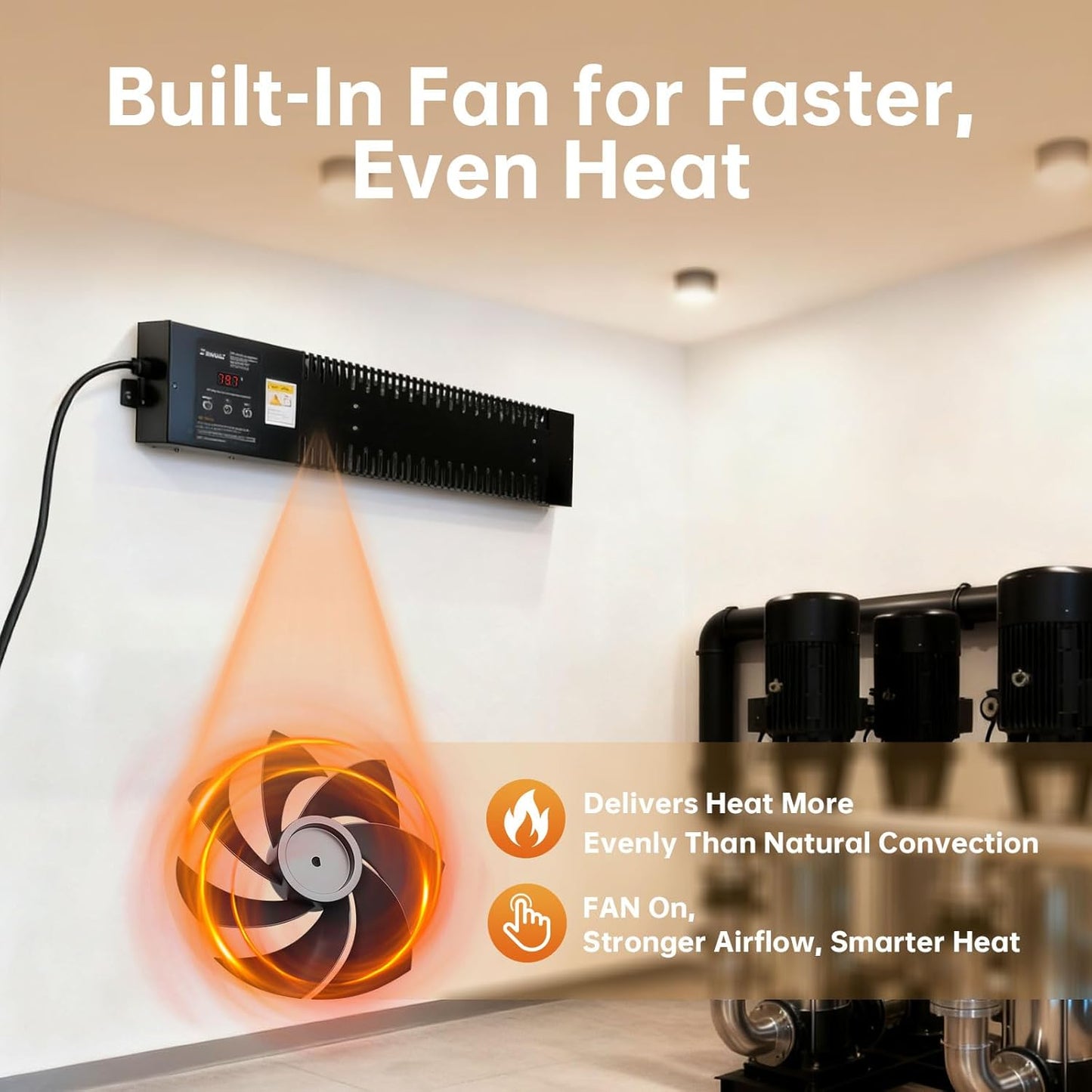 Utility Heater with Built-In Thermostat, 600W Electric Pump House Heater 120V,  Convection Design with Fan