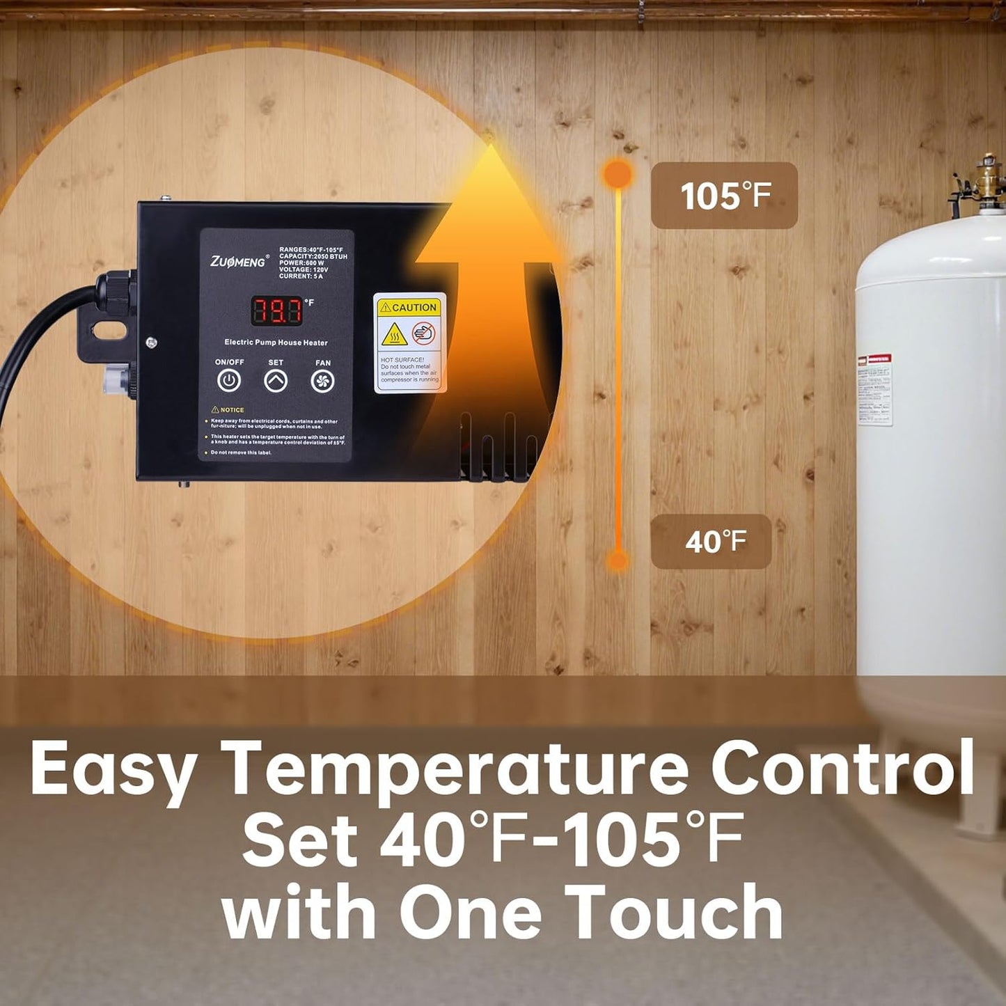 Utility Heater with Built-In Thermostat, 600W Electric Pump House Heater 120V,  Convection Design with Fan