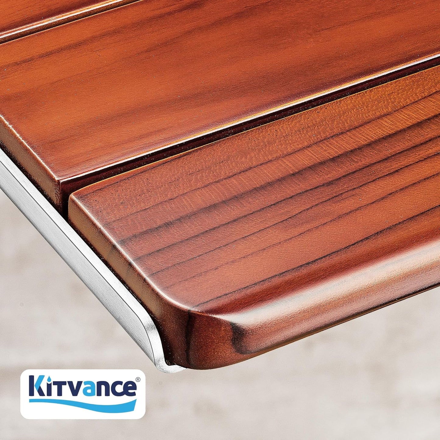 20' Folding Teak Wood Shower Seat Wall Mounted, Foldable Shower Bench for Inside Shower