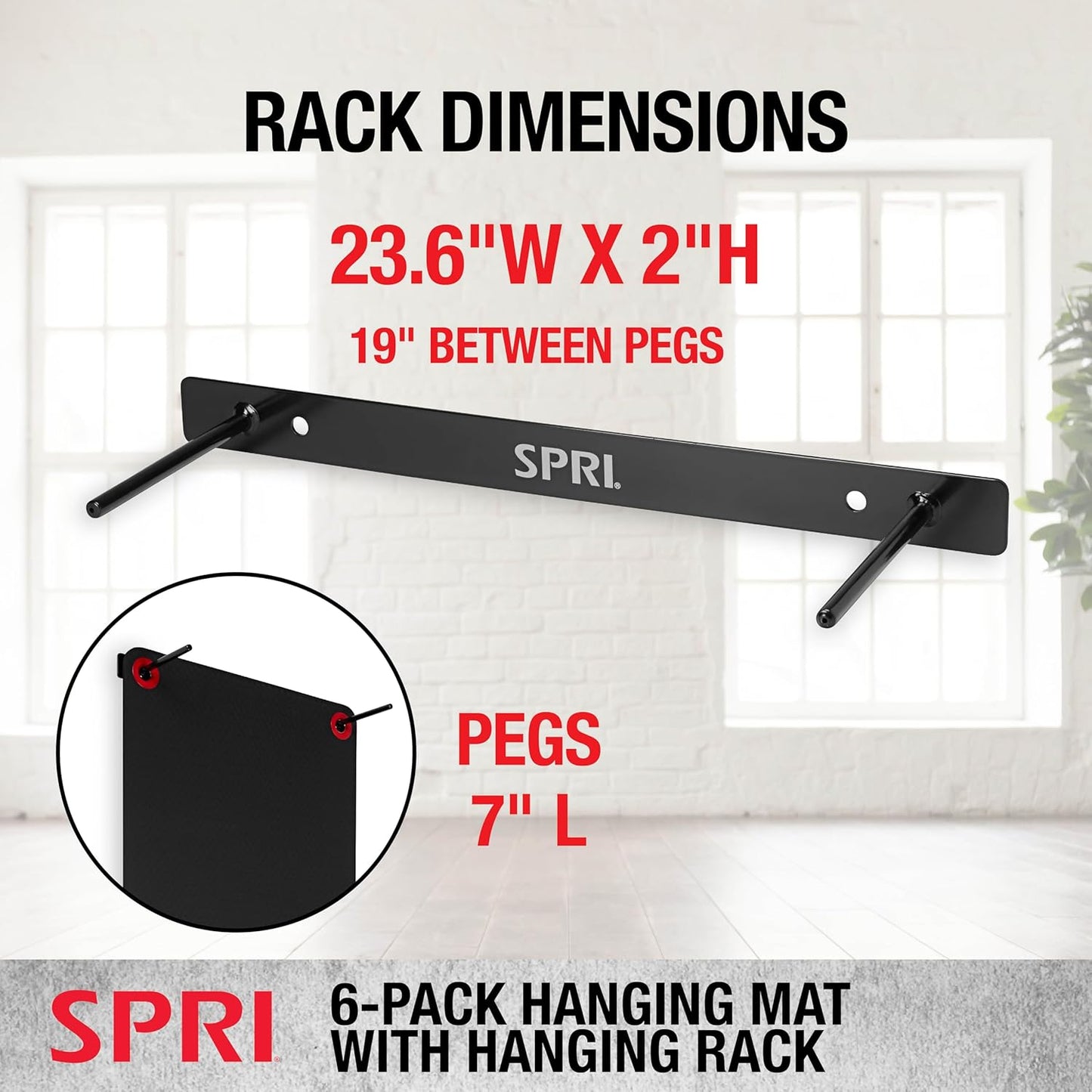 Hanging Bulk Fitness Mats + Rack, 15mm, 56” x 23' Black, 6 Pack, Closed-Cell Foam, Reinforced Grommets