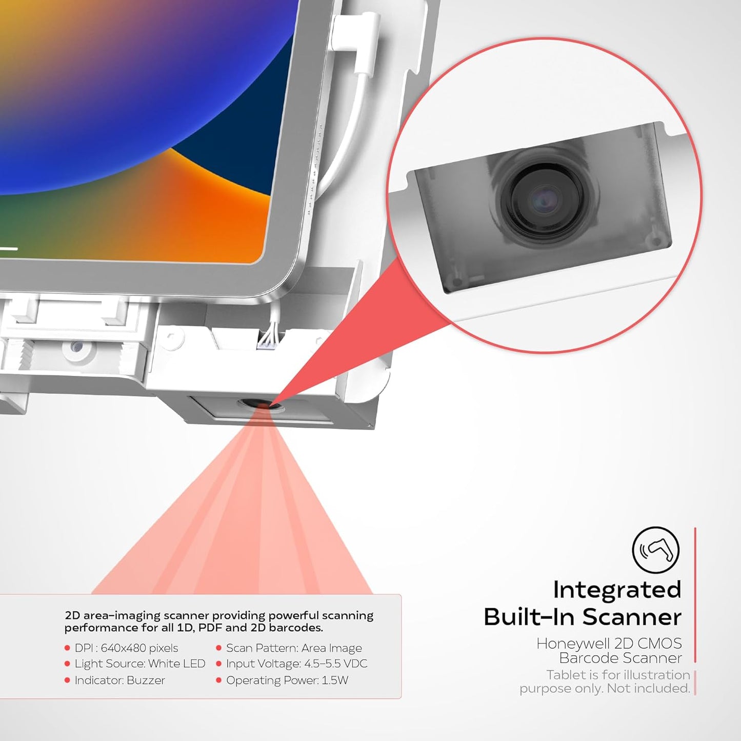 Premium Wall Mount Arm with Bar Code Scanner, White Wall Mount for iPad 11